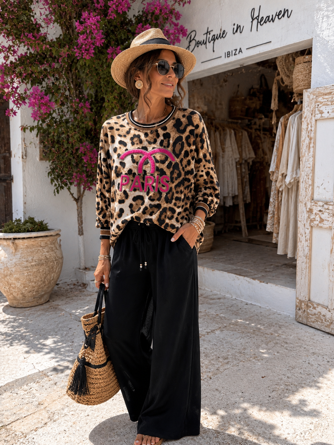 Women's Sweatshirt Leo Print Paris – Cotton – Lightweight – Sizes 36–42