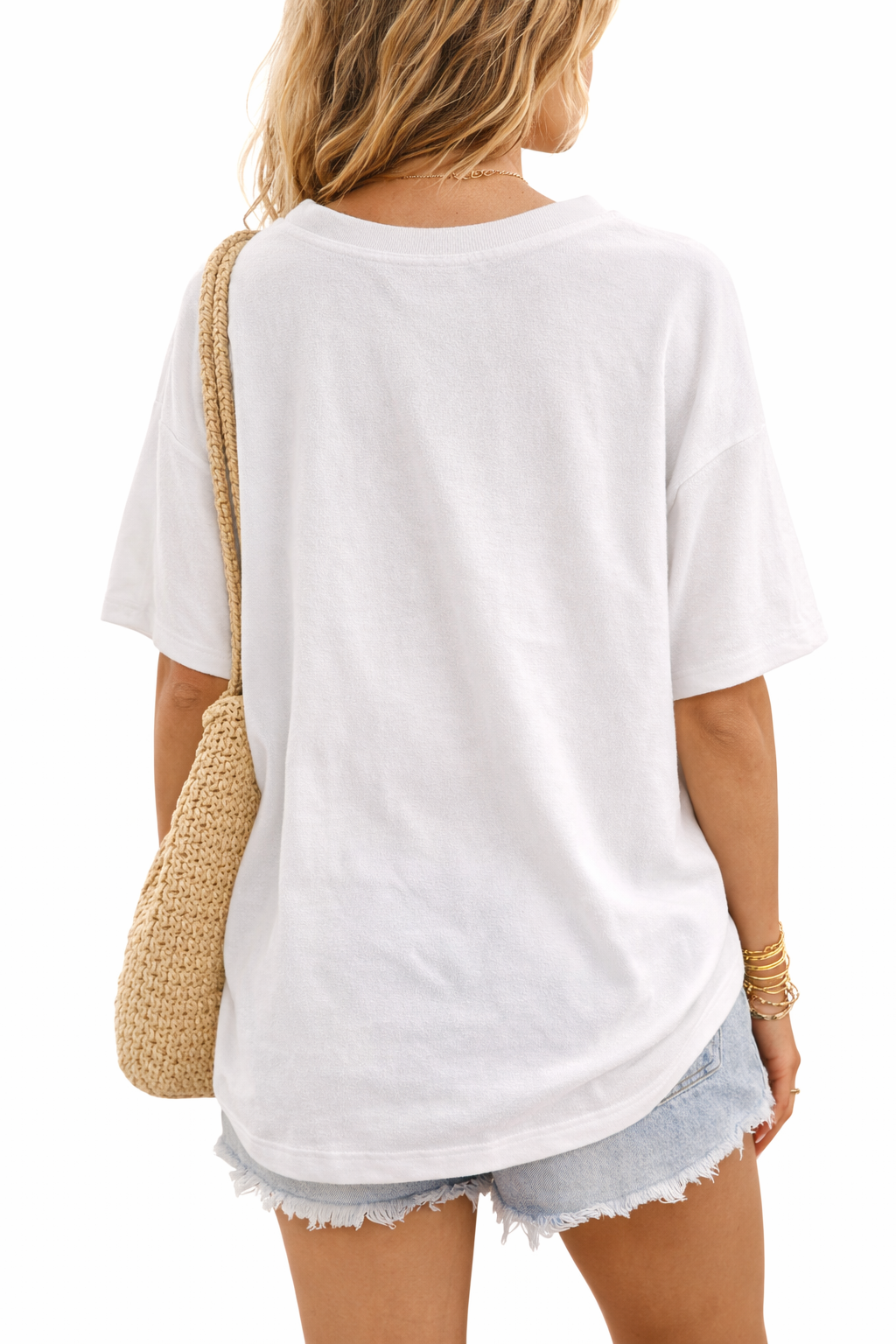 Yippie Hippie Damen T-Shirt Weiß – Frottee Shirt mit Herz, locker geschnitten