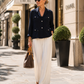 ESIVID Damen Blazer Navy – Eleganter Stretch Blazer mit Silberknöpfen | XL (42)