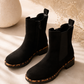 Schwarze Chelsea Boots in Wildlederoptik mit Leo-Detail - nur noch in 38+39+40 da