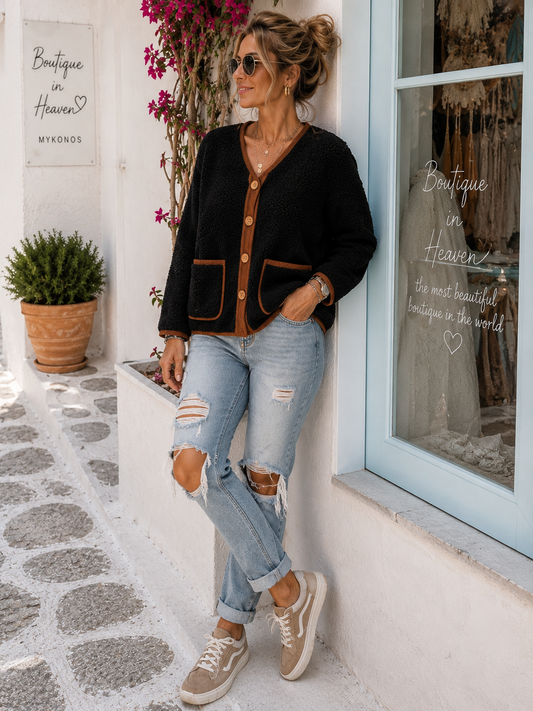 Teddy-Liebling 🖤 Kuschelige Teddyjacke mit Kontrastdetails | 38–42 | Nur 1x verfügbar