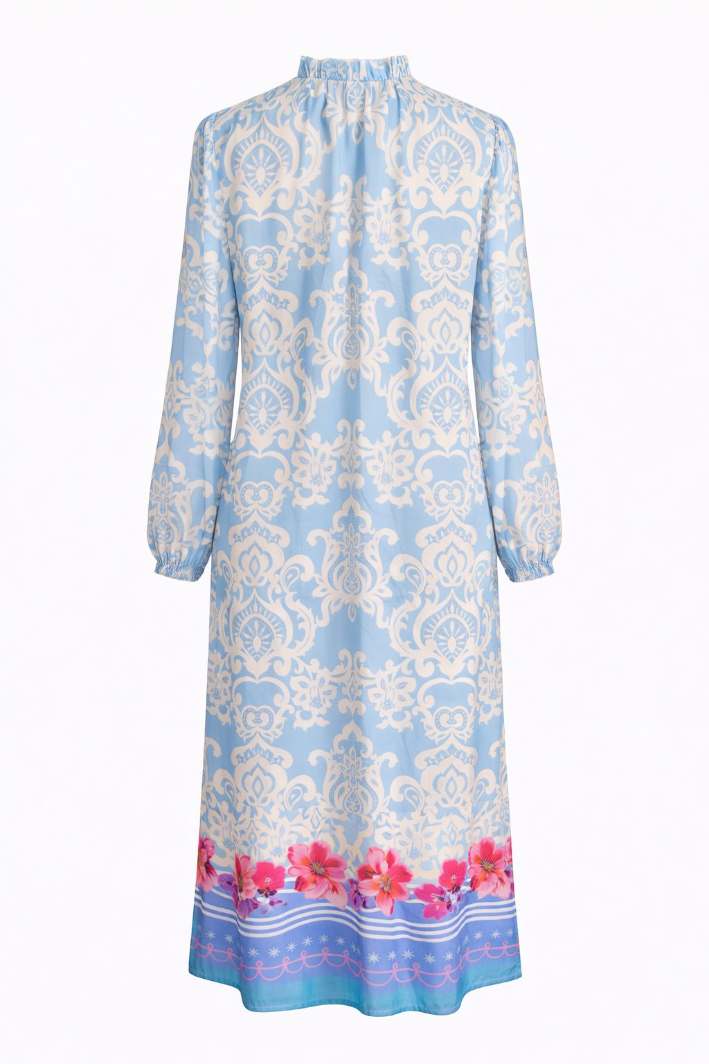 Yippie Hippie Damen Maxikleid Blau Creme – Sommerkleid mit Blumenprint