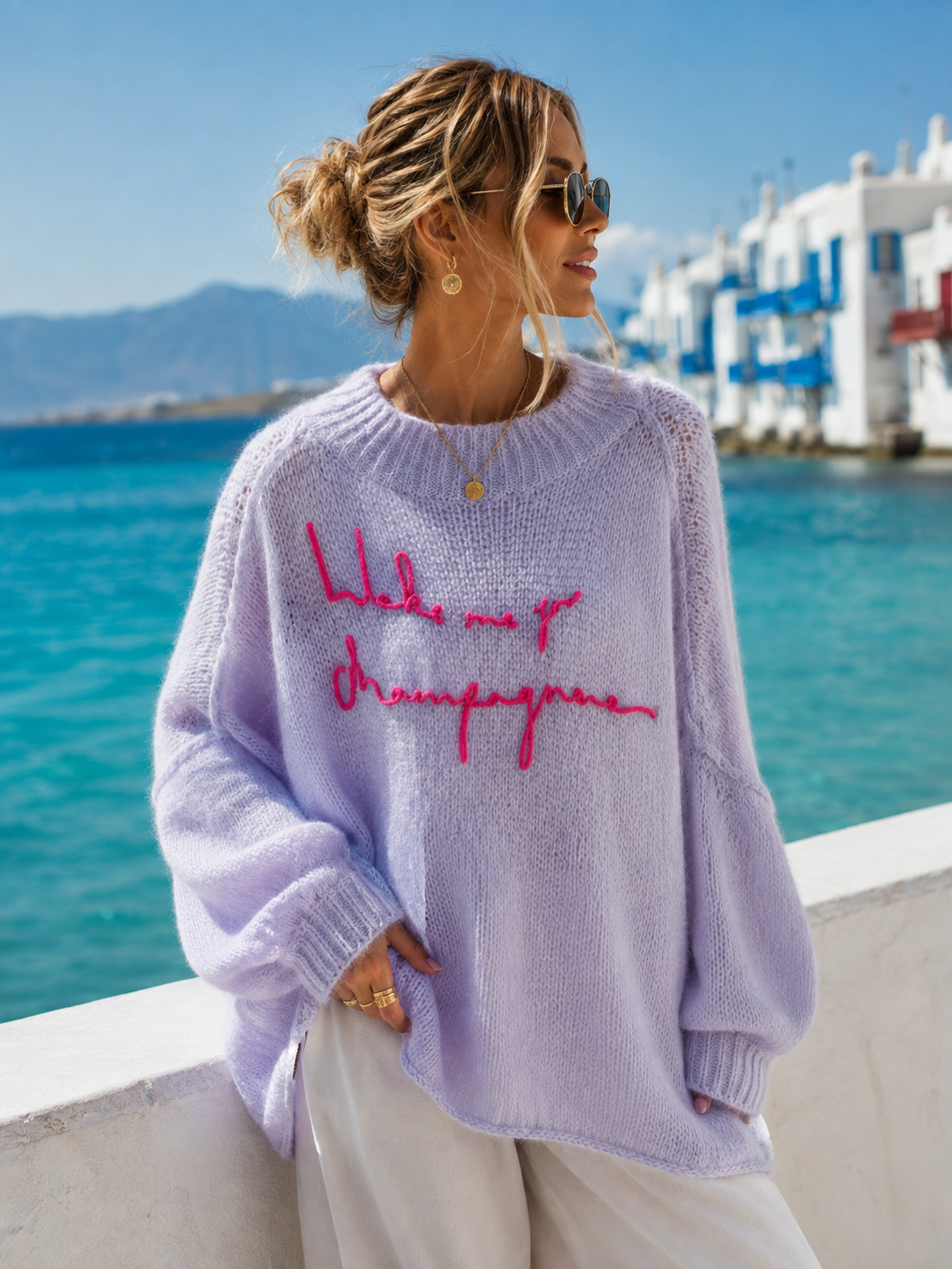 ✨ Wake Me Champagne – Oversize Strickpullover in Pink & Flieder | Kastiger Trend-Pullover (38–42+)