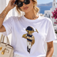 Luxury Teddy Polo T-Shirt – Weiß | Gold Teddy Print | Premium Baumwolle | 38–42