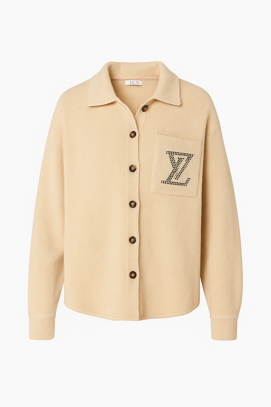 Hemdsbluse in Beige I Grün