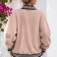 Damen Zweiteiler Beige aus Viskose-Mix – Collegejacke mit Reißverschluss & Hose mit Gummizug und Kordelzug 38-42