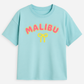Damen Sweatshirt Kurzarm in Türkis mit Motiv Malibu