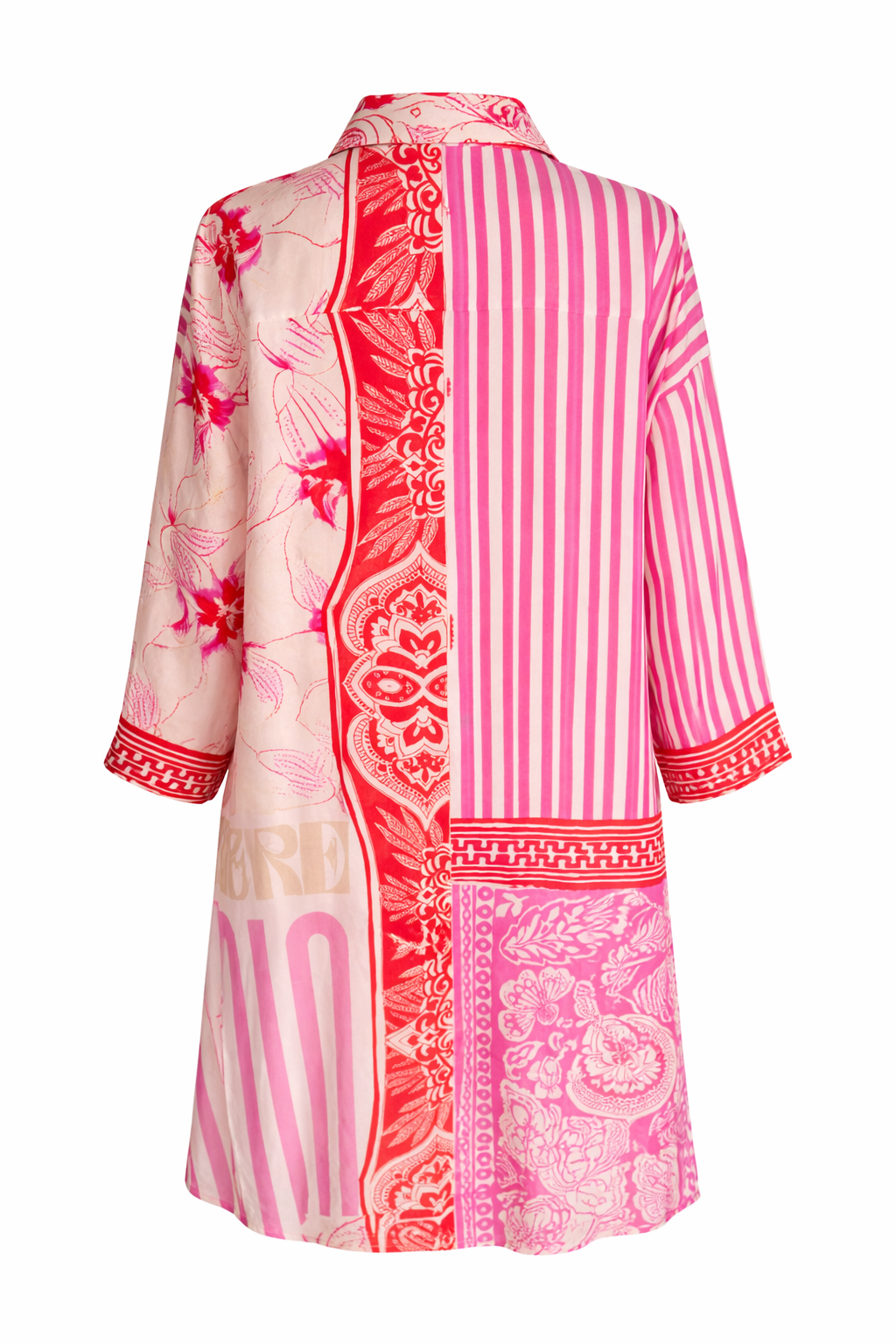 Yippie Hippie Damenkleid Pink-Rot – Print-Mix Hemdblusenkleid aus Viskose