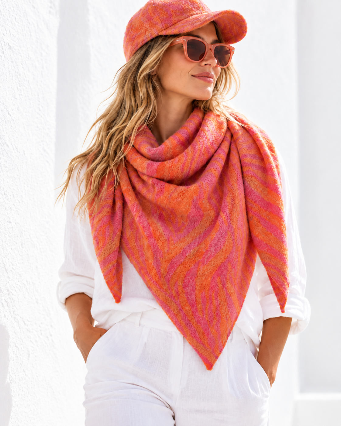 Damen Dreiecksschal Pink-Orange aus 90 % Viskose