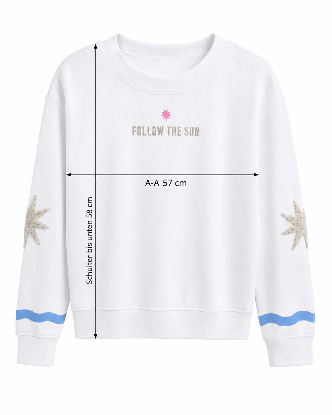 Yippie Hippie Easy Days Women's Sweatshirt White – Back Print, Beach Vibes, Oversize