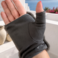 Fingerlose Damen Handschuhe Anthrazit mit Fellbesatz | Warme Handstulpen