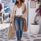 Jeans Damen Blau Stretch mit Flechtgürtel | Krempelsaum mit Schmuckstein | Baumwolle | verschiedene Größen