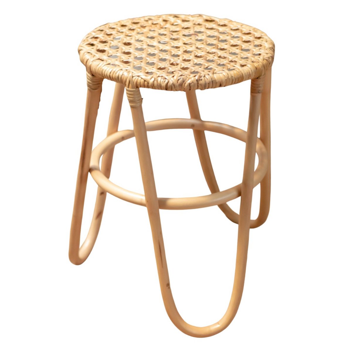 Rattanhocker KOLAKA Natur Ø35 cm mit geflochtener Sitzfläche | Dreibeiniger kleiner runder Hocker