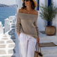 🌴 Damen Strickpullover Mykonos Style – Off-Shoulder & Wasserfall-Rollkragen (38–42) ✨