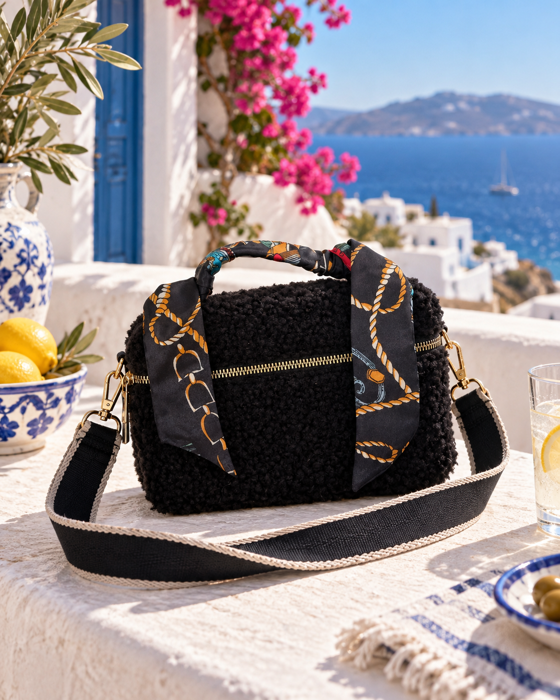 Mini Teddyfell Tasche Schwarz – süß, elegant & mit Seidentuch | Boutique in Heave