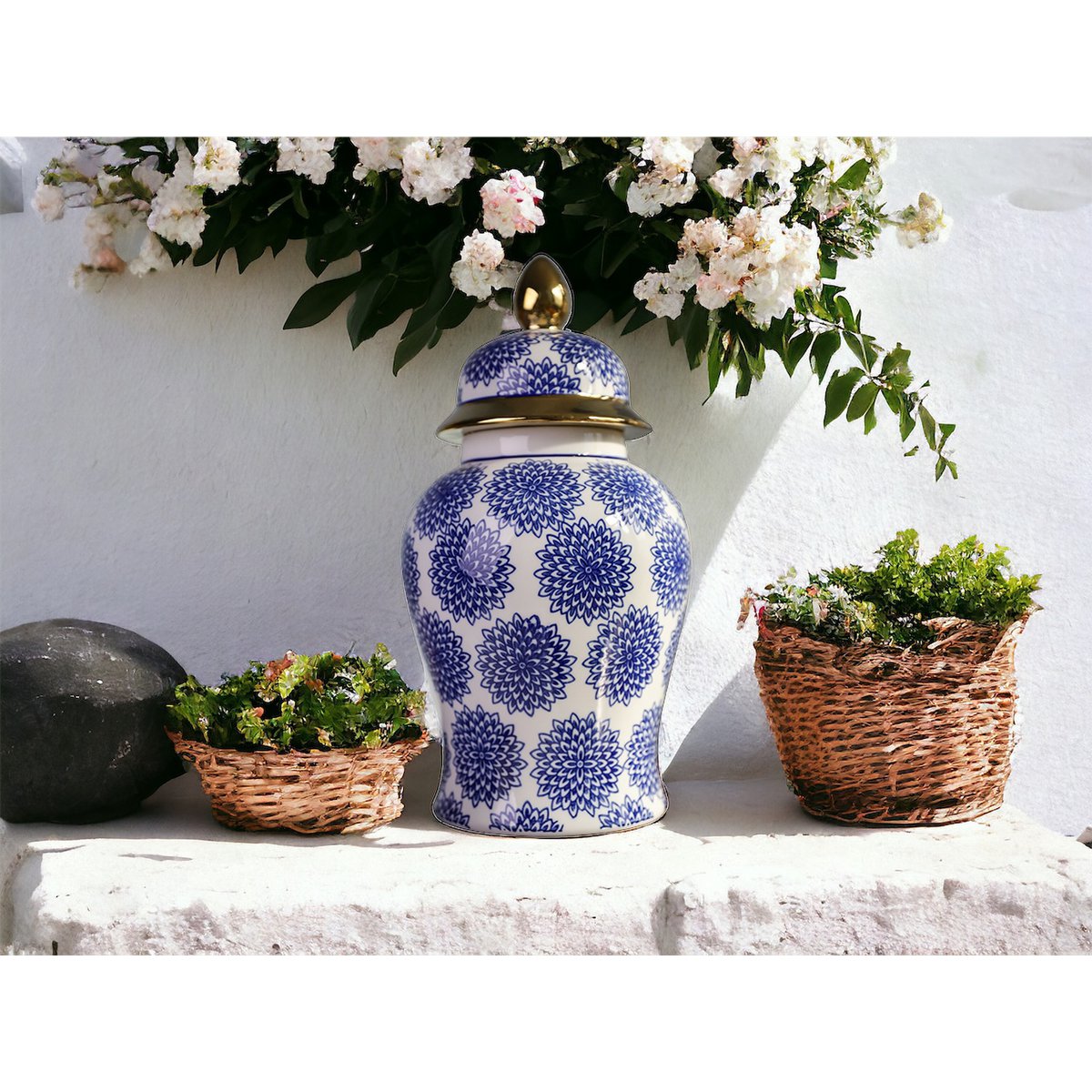 GROßE Größe - Blaue und weiße Porzellan-Blumenvase (für die Küche zu Hause)