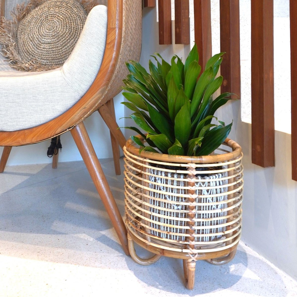 Rattan-Pflanzenständer, Pflanzgefäß, Blumentopfhalter, MALANG, beige