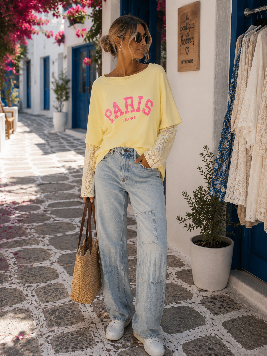 Paris Sweatshirt Women 100% Cotton | Neon Print | Lace Sleeves | Oversize 38–42 | 4 Colors