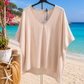 Oversize Damen Shirt Beige – Kastiger Poncho Schnitt | Luftiges Sommer Shirt 40–44