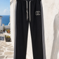 Damen Jogpant Schwarz mit Weißem Seitenstreifen & Strass | Stretch Hose 38-42
