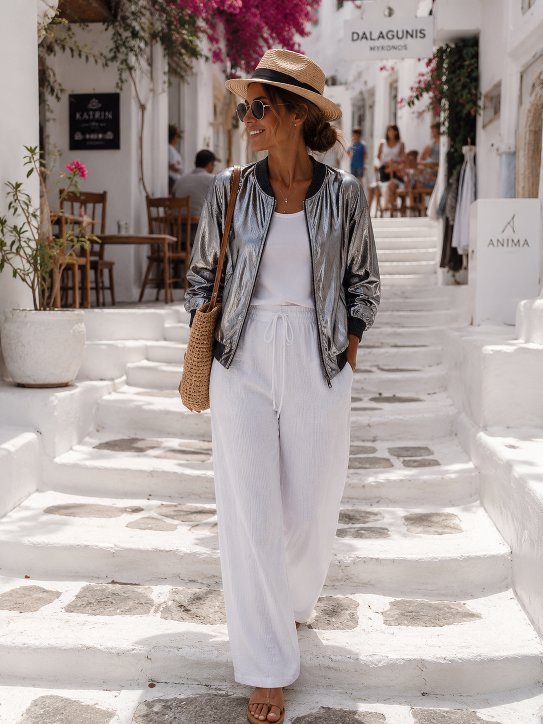 ✨ Women's Metallic Silver Bomber Jacket – Glamorous Viscose Look | Sizes 38–42