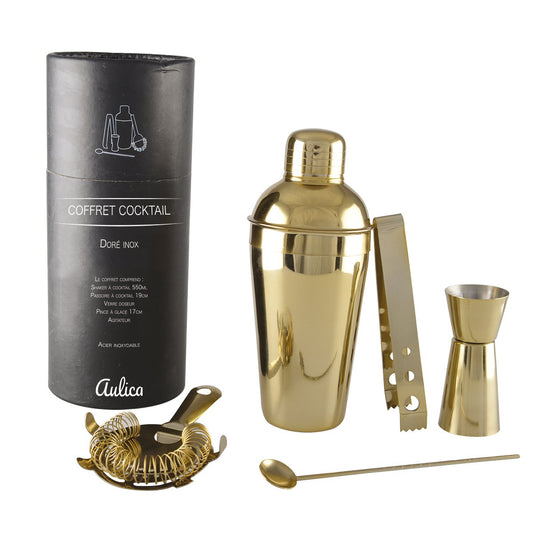 SET COCKTAIL SHAKER 550ML 5 STÜCK GOLDFARBE