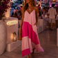 Boho Maxi Dress Pink Women - Flowy Cotton Summer Dress with Color Gradient | M/L
