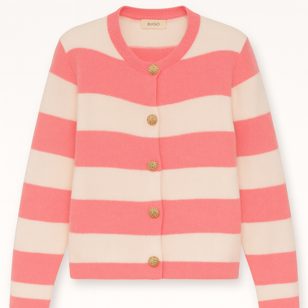 Gestreifte Strickjacke – Rosa & Weiss