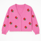 Women's Pink Cardigan with Rose Pattern | V-Neck Cardigan 38–42