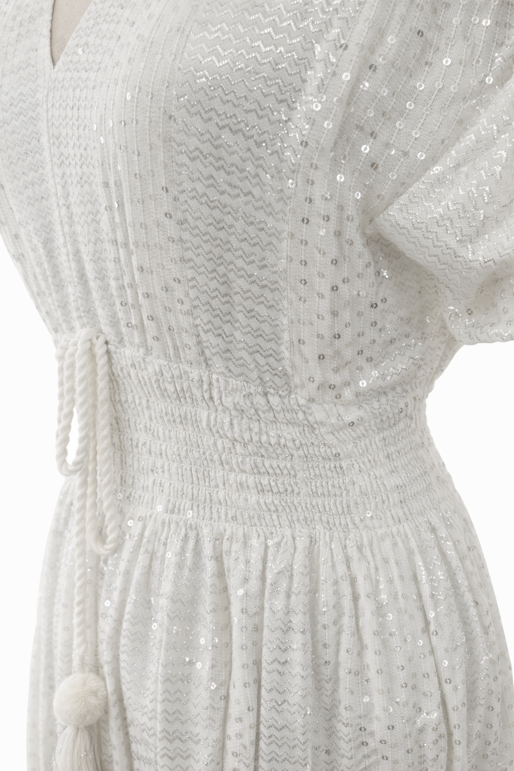 White Diamond Glamour Kleid – Luxus Boho-Ibiza Maxi mit Silber-Pailletten ✨38-42
