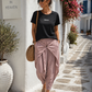 Poro Perla – Velours-Hose in Rosé mit Wickeloptik | Gr. 38–44