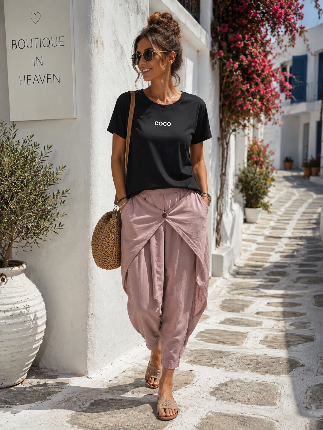 Poro Perla – Velours-Hose in Rosé mit Wickeloptik | Gr. 38–44