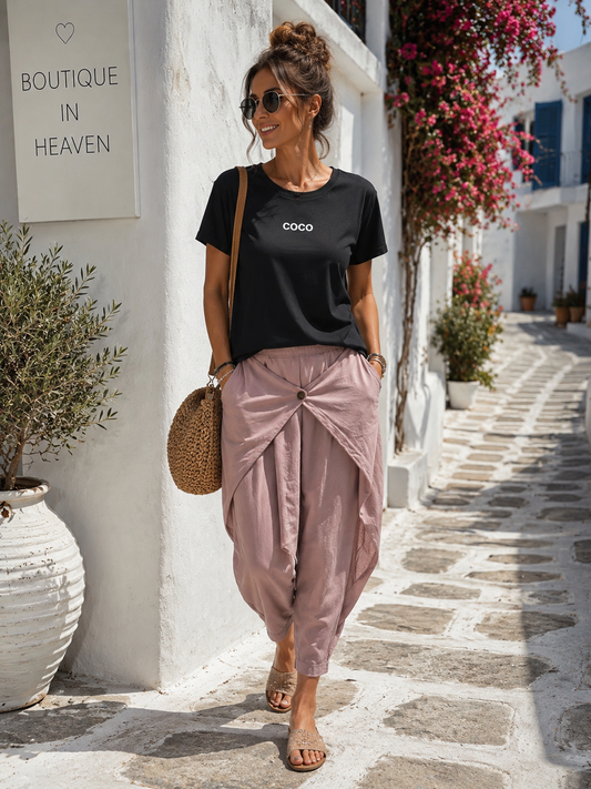Poro Perla – Velours-Hose in Rosé mit Wickeloptik | Gr. 38–44