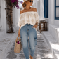 Ibiza Carmen Bluse Damen Weiß | Off Shoulder Bluse mit Stickerei | 100% Baumwolle | Größe 38–42