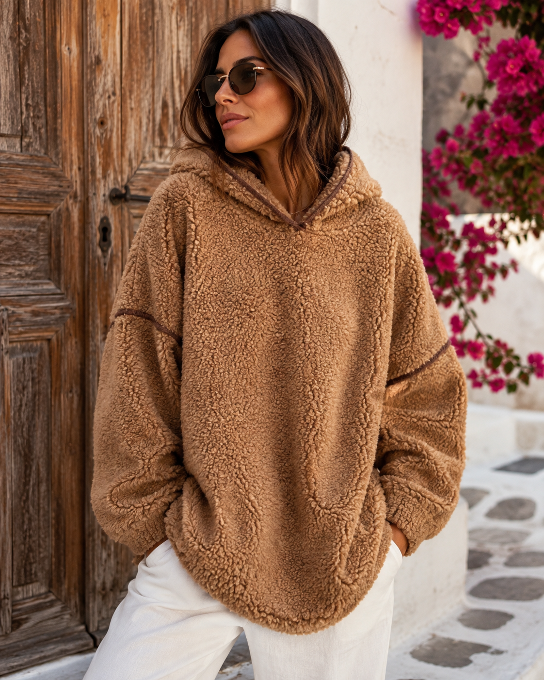 Women's Hooded Sweatshirt Teddy Fleece Look Various Colors (38-42)