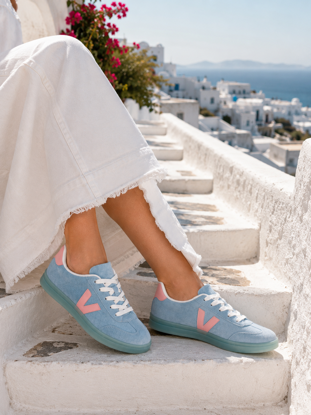 Women's Sneakers Light Blue Pink - Suede Look Summer Shoe Sky Bloom