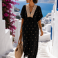 Damen Boho Maxikleid Schwarz – Kleid mit Gold-Pailletten & Rückenausschnitt | Sommerkleid 38–42