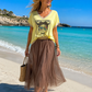 Women's T-Shirt with Print and Rhinestones – Unique Piece – Cotton (US 8–12)