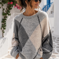 Damen Strickpullover Wabenmuster Grau-Creme – Kuscheliger Oversize Pullover (36–42)
