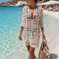 Ibiza Midi Dress for Women - Cotton Summer Dress with Crochet Pattern (38-42)