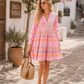 Boho Sommerkleid Damen Pink „Happy Day“ – Viskose Kleid mit 3/4-Ärmeln (Gr. 38-42)
