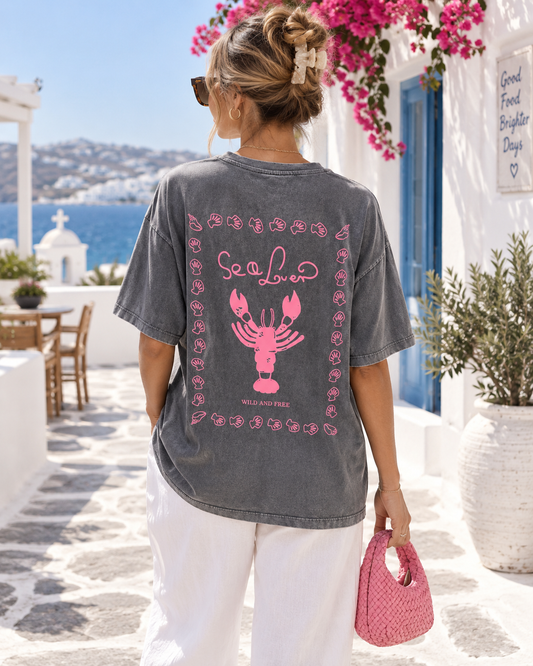 Sea Love Statement Shirt – Oversize T-Shirt mit Rückenprint & Beach-Vibes 38-42