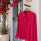 Women's Linen Blouse Bordeaux/Fuchsia M/L – airy summer blouse with shirt collar | Boutique in Heaven