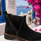 Schwarze Chelsea Boots in Wildlederoptik mit Leo-Detail