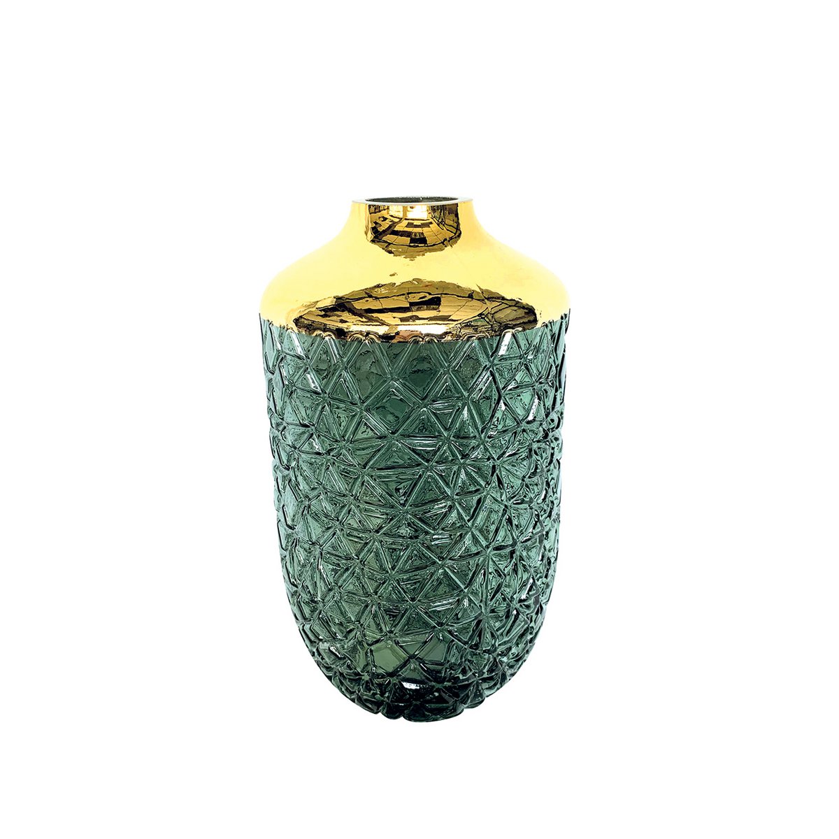 GRÜNE VASE MIT GOLDRAND 16 X 29 CM