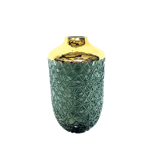 GRÜNE VASE MIT GOLDRAND 16 X 29 CM