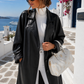 Oversize Faux Leather Coat Black – Long Women's Coat in Leather Look