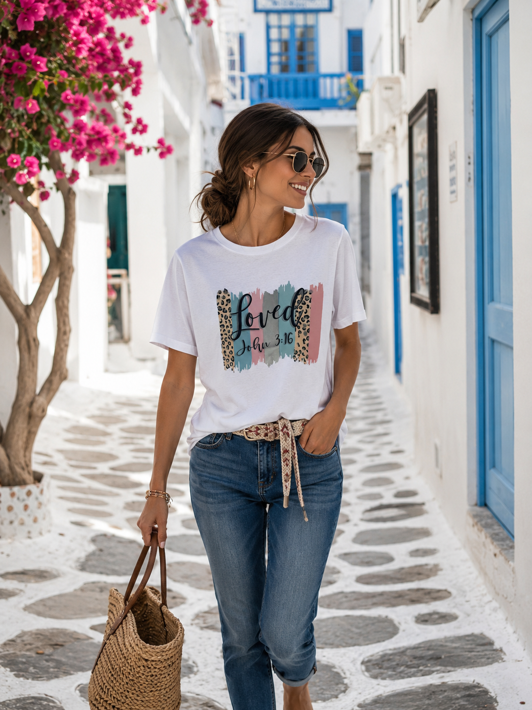 Damen T-Shirt „Loved“ – Sommer Shirt mit Statement Print | Baumwolle | Weiß | Gr. 38–42