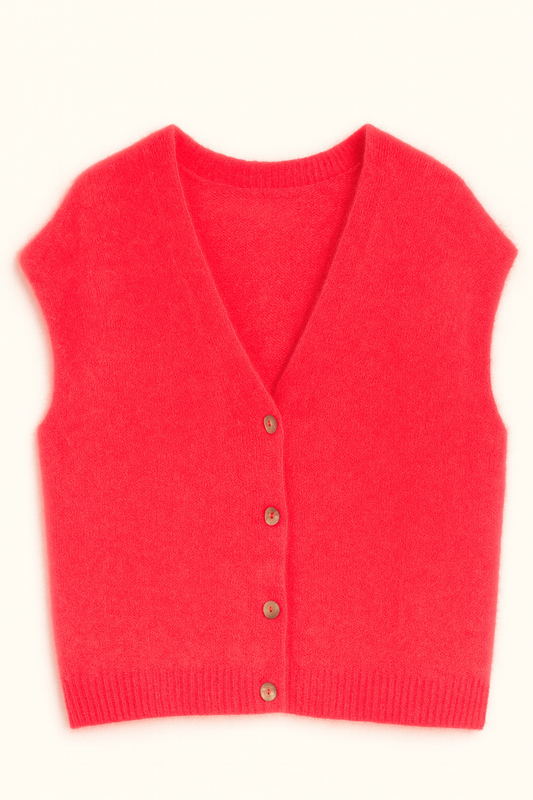 Neon-Lachs Polunder mit Knöpfen – V-Ausschnitt