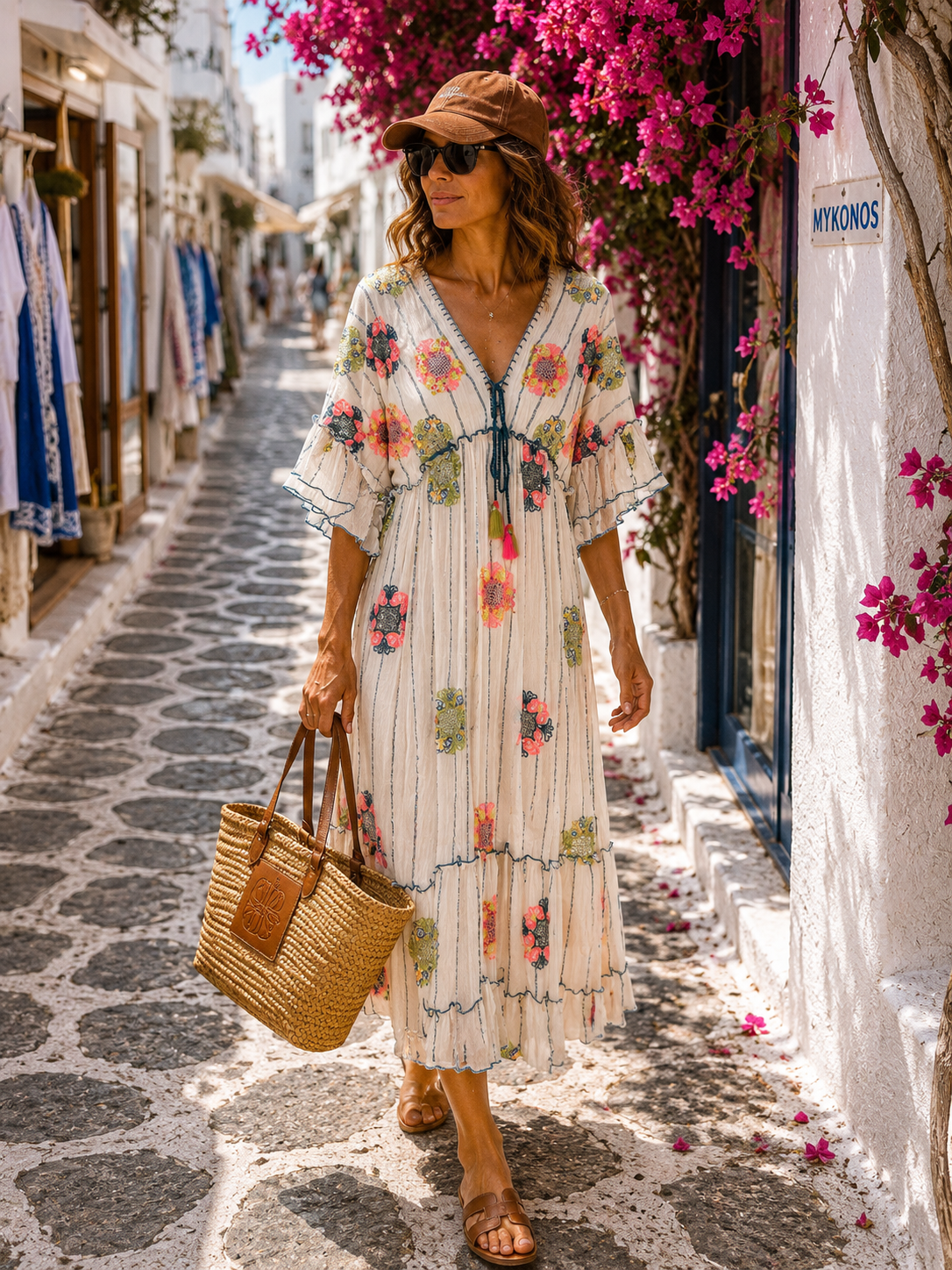 Ibiza Maxikleid Weiß mit Stickerei & Pailletten – luftiges Sommerkleid Damen (38–42)